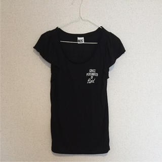 ロデオクラウンズ(RODEO CROWNS)のRCWBロデオクラウンズスカルTシャツ黒ブラック袖フリルSM(Tシャツ(半袖/袖なし))