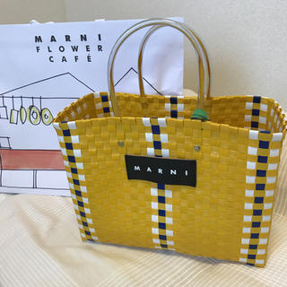 マルニ(Marni)の新品 ♡ マルニカフェ ピクニックバッグ イエロー(かごバッグ/ストローバッグ)