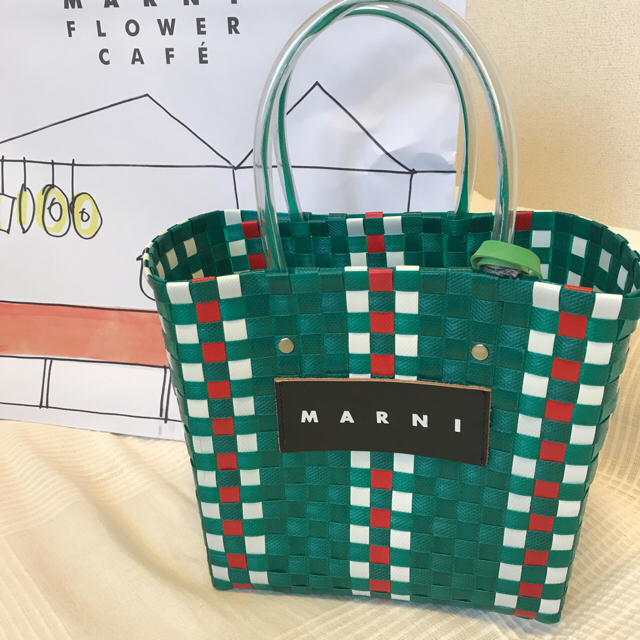 Marni(マルニ)の新品 ♡ マルニカフェ ピクニックカゴバッグ ミニ グリーン  レディースのバッグ(かごバッグ/ストローバッグ)の商品写真