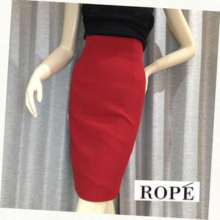 ロペ(ROPE’)のROPEロペ◆日本製レッドハイウエストタイトスカート (ひざ丈スカート)