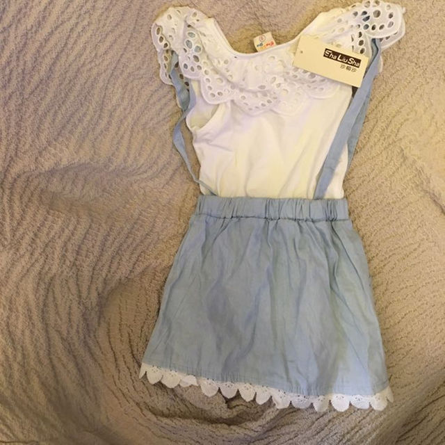 レース デニムワンピース キッズ/ベビー/マタニティのキッズ服女の子用(90cm~)(ワンピース)の商品写真