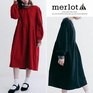 メルロー(merlot)の秋冬新作◌⑅⃝♡*メルロー 配色フラワー襟ワンピース ブラック(ひざ丈ワンピース)