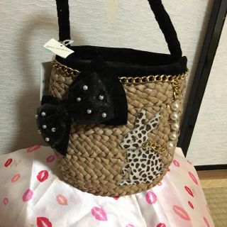 ルビーリベット(Rubyrivet)のルビーリベット dotsondots ラビットパールリボンかごバッグ バスケット(かごバッグ/ストローバッグ)