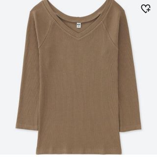 ユニクロ(UNIQLO)のUNIQLO リブバレエネックT 7分袖 ブラウン レディース (Tシャツ(長袖/七分))