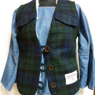 ハリスツイード(Harris Tweed)のハリスツィード　ファーベスト　ブラッコーチチェック柄、Xラビットファー(毛皮/ファーコート)