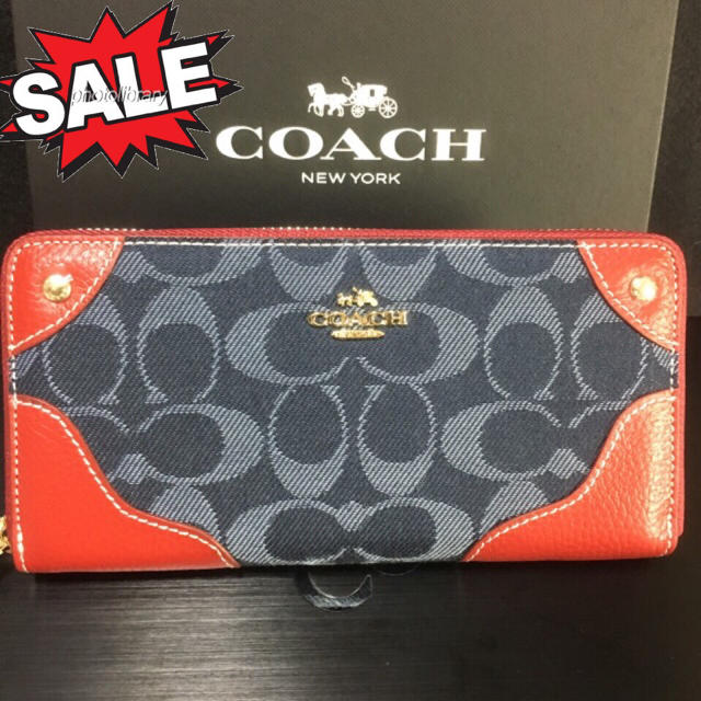 COACH(コーチ)のセール❣️新品コーチ長財布 F53769デニム ネイビー×レッド  レディースのファッション小物(財布)の商品写真