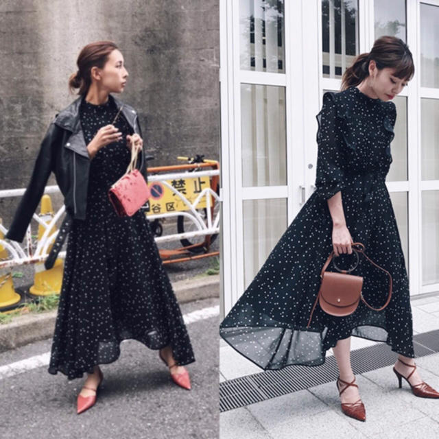 Ameri VINTAGE(アメリヴィンテージ)のPOWER SHOULDER FRILL DRESS レディースのワンピース(ひざ丈ワンピース)の商品写真