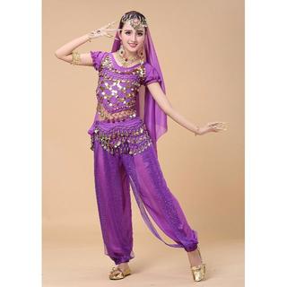 コスプレ ハロウィン アラジン衣装 パンツタイプ ベリーダンス 衣装4点セット紫(衣装一式)