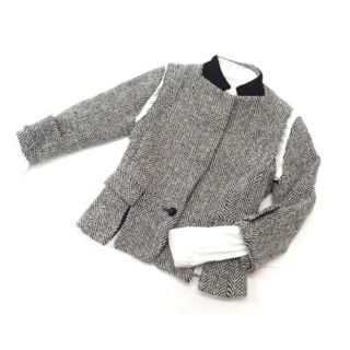 サカイ(sacai)の美品◆sacai ドッキングノーカラー総柄ジャケット ベスト フレアブラウス(ノーカラージャケット)