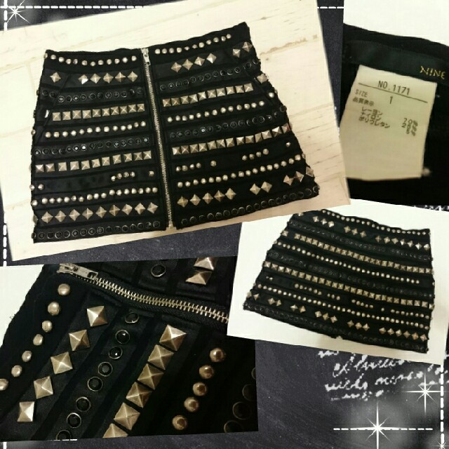 NINE(ナイン)のNINE スタッズ スカート 黒 定価3万円 ナイン ブラック レディースのスカート(ミニスカート)の商品写真