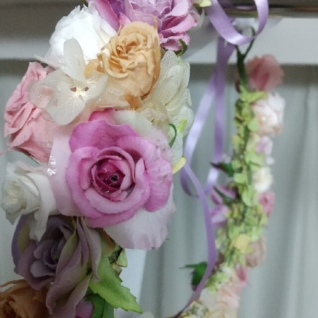 花冠 リュクスなプリザーブドフラワーと大人かわいい造花mix ピンク〜紫グラデ