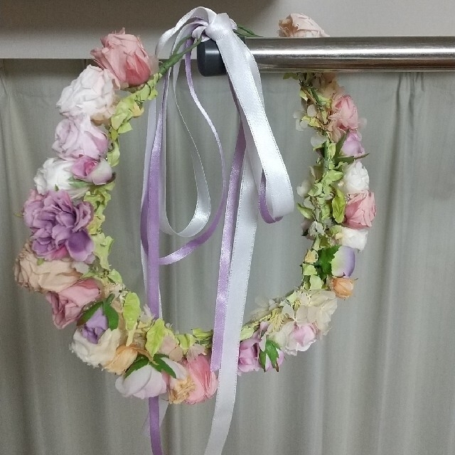 花冠 リュクスなプリザーブドフラワーと大人かわいい造花mix ピンク〜紫グラデ