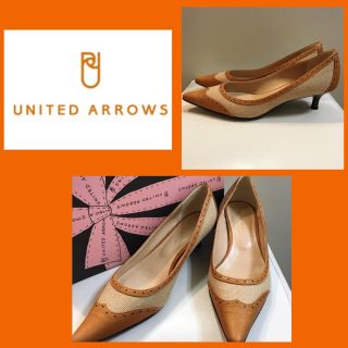 ユナイテッドアローズ(UNITED ARROWS)の定価2.3万♡ユナイテッドアローズ♡ブラウンレザー キャンバス パンプス♡(ハイヒール/パンプス)