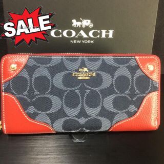 コーチ(COACH)のセール❣️新品コーチ 長財布 F53769デニム ネイビー×クラシックレッド(財布)