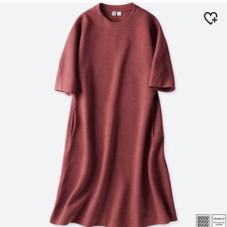 ユニクロ(UNIQLO)のUNIQLO U ウールブレンドスウェットワンピース L 赤(ひざ丈ワンピース)