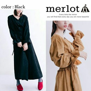 メルロー(merlot)の秋冬新作*♡⑅⃝◌*メルロー スエード調 ロングワンピース 黒(ロングワンピース/マキシワンピース)