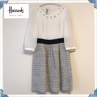 ハロッズ(Harrods)の3連休限定値下♡1/8迄【Harrods】お嬢様ワンピ♡シフォン✖️ツイード(ひざ丈ワンピース)