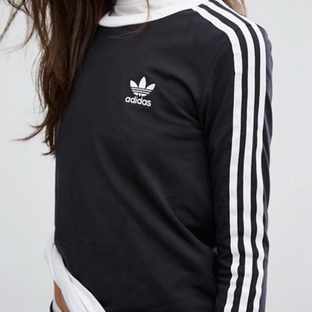 adidas(アディダス)の【 XLサイズ】adidas 新品タグ付  ストライプ ロングTシャツ ブラック レディースのトップス(Tシャツ(長袖/七分))の商品写真