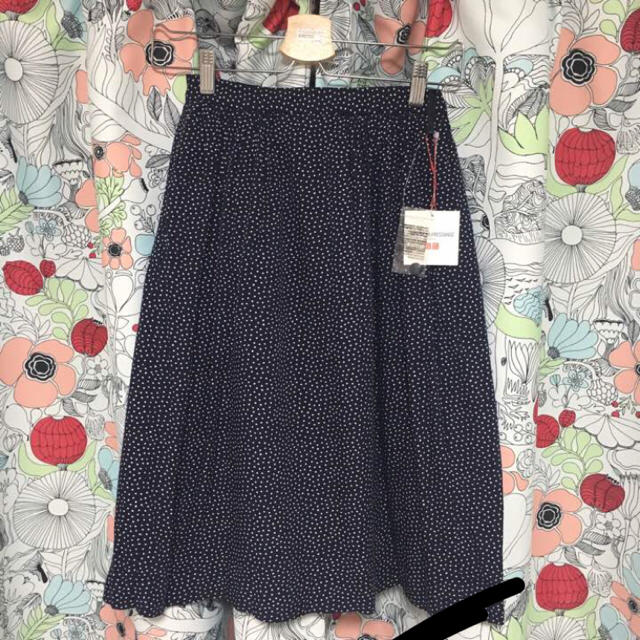 UNIQLO スカート M ネイビー ひざ丈 ウエストゴム レーヨン シンプル