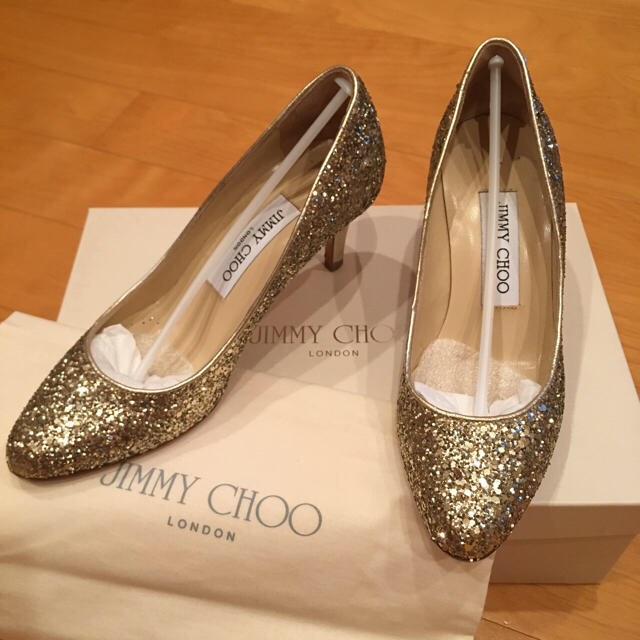 JIMMY CHOO フラットパンプス サイズ34.5 スパンコール ゴールド