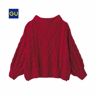 ジーユー(GU)のGU　人気　モールヤーンケーブルセーター　Sサイズ　赤　レッド　ざっくりニット(ニット/セーター)