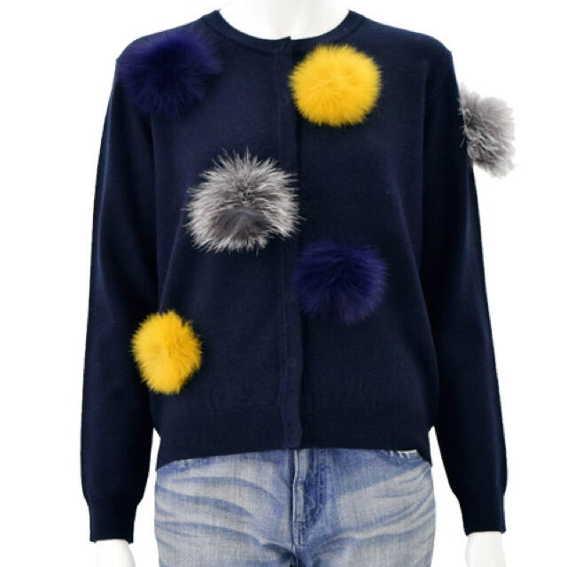 Chesty(チェスティ)のChesty  カーディガン  Fur Pompon Cardigan ネイビー レディースのトップス(カーディガン)の商品写真