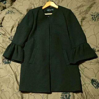 ザラ(ZARA)のZARAwoman  ノーカラー フリル袖 コート(ロングコート)