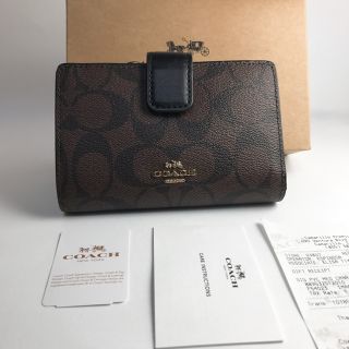 コーチ(COACH)のCOACH コーチ タグ付き★ シグネチャーブラウン&ブラック　折り財布 新品(財布)