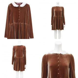 ハニーミーハニー(Honey mi Honey)のHoney mi Honey Velvet One-Piece (Brown)(ひざ丈ワンピース)