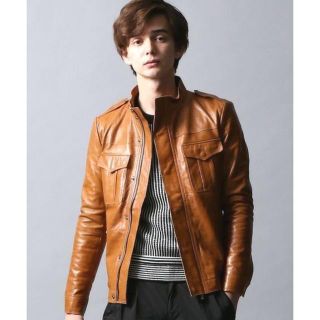 美品5351PourLesHOMMES送料込5万程レザー革付ライダースジャケット