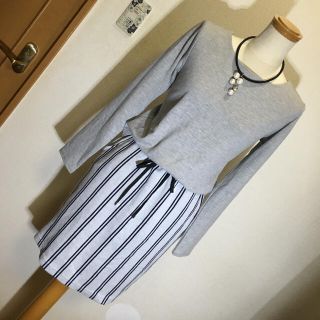 インデックス(INDEX)の♡Index グレー ストライプ ワンピ M 美品(ひざ丈ワンピース)