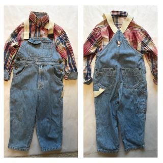 プチバトー(PETIT BATEAU)のプチバトー オーバーオール3歳 95 とシリリュス シャツ 4歳100(パンツ/スパッツ)