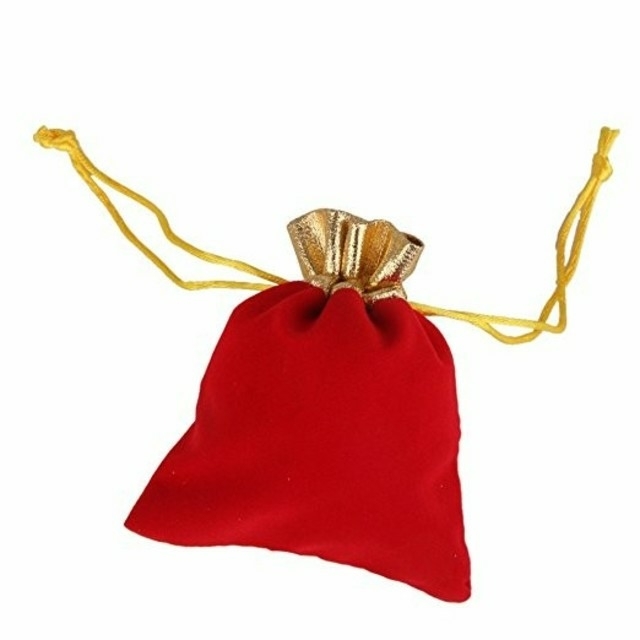 ベルベット製巾着袋（ゴールド＆レッド）

 レディースのファッション小物(ポーチ)の商品写真