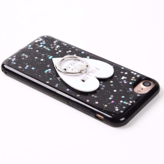 スターキラキラ ハートのバンカーリング iPhoneケース スターキラキラ ハー ハンドメイドのスマホケース/アクセサリー(スマホケース)の商品写真