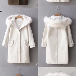 ZARA - ロングコート ダッフルコート ホワイト ファー フードの通販 by