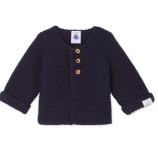 プチバトー(PETIT BATEAU)の値下げ 新品 プチバトー ガーター編みニットカーディガン 12m ネイビー(その他)