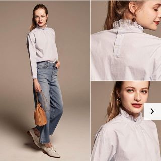 ユニクロ(UNIQLO)の▪️コットンドビーワッフルブラウス ホワイト(シャツ/ブラウス(長袖/七分))