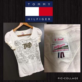 トミーヒルフィガー(TOMMY HILFIGER)のTOMMY HILFIGER 半袖 カットソー パフスリーブ 刺繍入り XS(カットソー(半袖/袖なし))