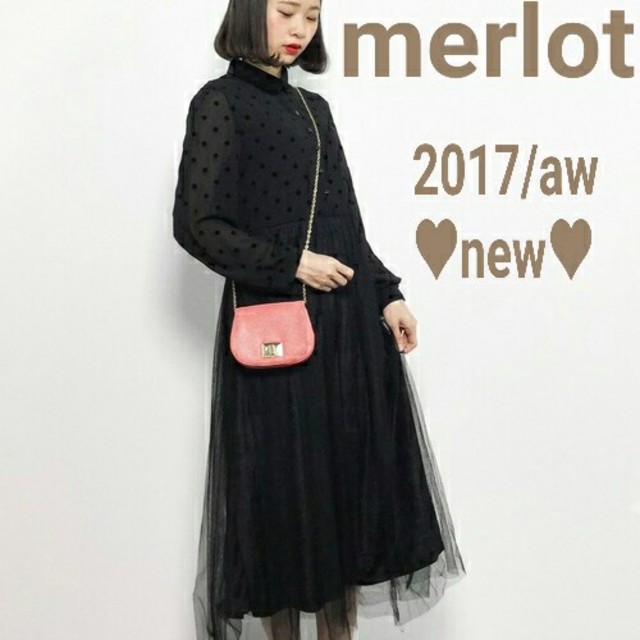 merlot(メルロー)のドット柄チュールワンピース レディースのワンピース(ひざ丈ワンピース)の商品写真