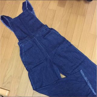 ザラ(ZARA)のＺＡＲＡ デニムワイドパンツ サロペット オールインワン フリンジデニム(サロペット/オーバーオール)