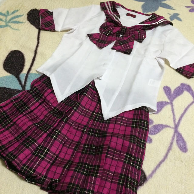 ピンクチェックセーラー服 コスプレ レディース女子高生JK JC ミニスカ制服 レディースのレディース その他(セット/コーデ)の商品写真