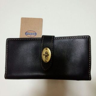 フォッシル(FOSSIL)のオレンジ完売 フォッシル 黒 革 長財布(財布)