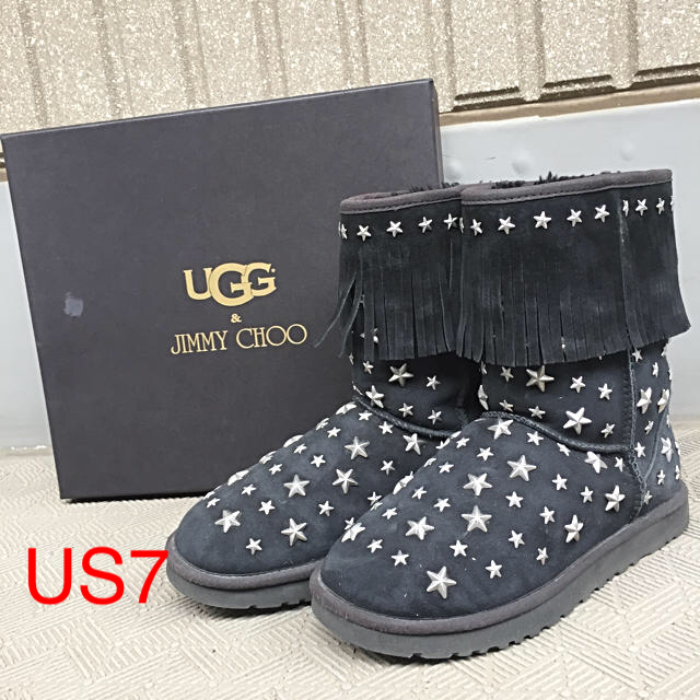 ★比較的美品★ジミーチュウ×UGG ムートンブーツ 黒 US7ブーツ