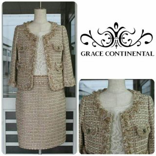 グレースコンチネンタル(GRACE CONTINENTAL)のグレースコンチネンタル🌹ブロックツィードジャケット&レース切替ワンピース   (スーツ)