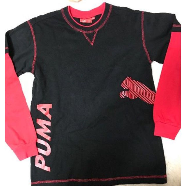 PUMA(プーマ)のPUMA長袖Tシャツ  黒×赤ロゴ  160サイズ キッズ/ベビー/マタニティのキッズ服男の子用(90cm~)(その他)の商品写真