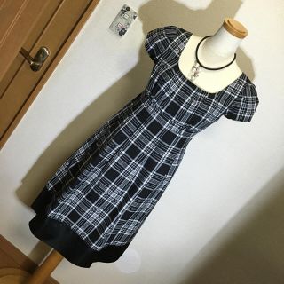 L.R モノクロ チェック柄 大きめ9号 ワンピ 美品(ひざ丈ワンピース)