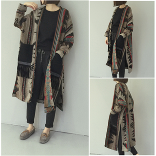 【インスタやWEARで大人気！！】ロング丈オルテガ柄コーディガン(ポンチョ)