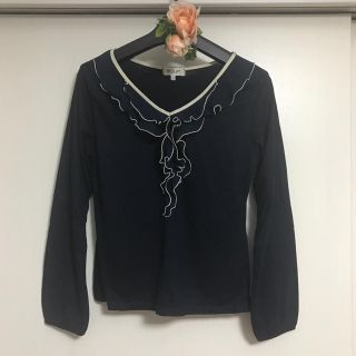 スープ(SOUP)の美品＊紺×シフォンリボンカットソー(カットソー(長袖/七分))