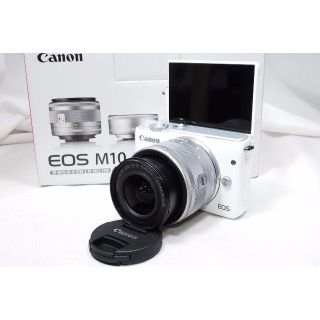 キヤノン(Canon)の♡新品未使用品♡Canon キャノン 新品EOS M10レンズキットホワイト(ミラーレス一眼)