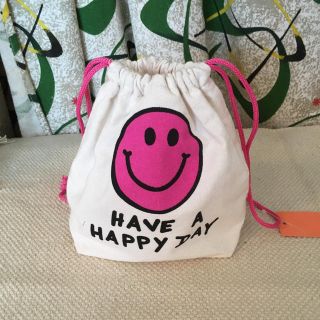 スマイル 巾着 新品 袋 ピンク SMILE キンチャク(ランチボックス巾着)